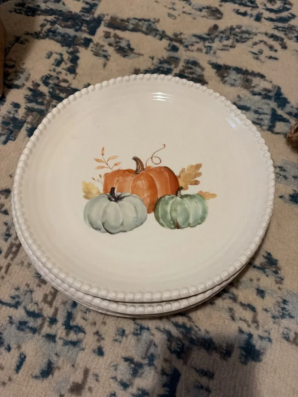 Set of 4 White Ceramic Pumpkin Accent Dinner Plate - Fall Harvest